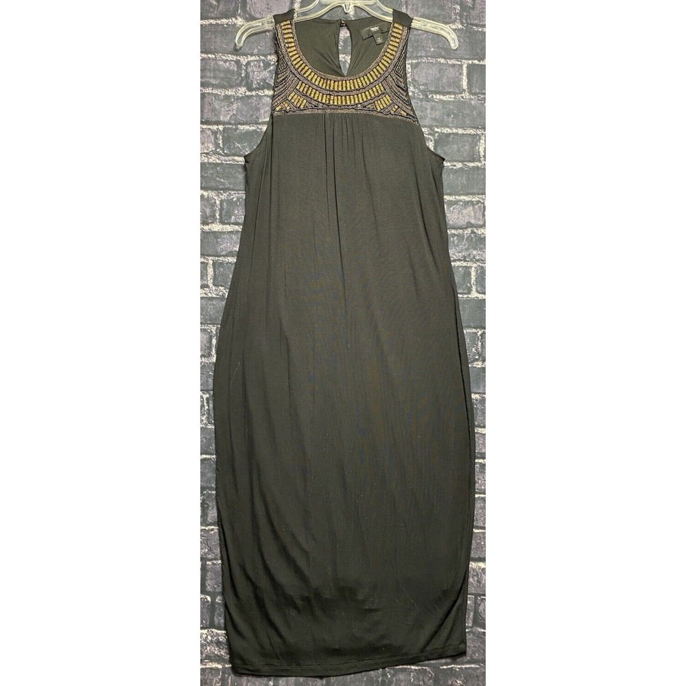 Mossimo Dress Womens Large Black Gold Beaded‎ Embellished Lined Artsy Formal